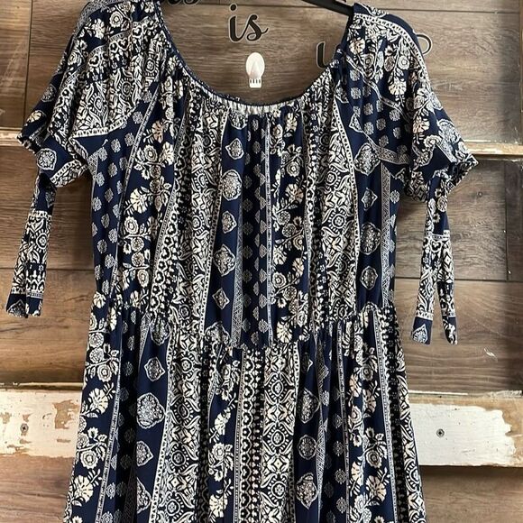 Vibe Sportswear Womens Floral Border Print Short Sleeve Maxi Dress Size 2X - Picture 5 of 12